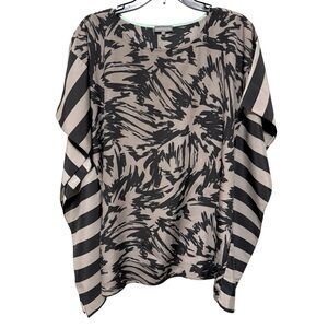 Vince Camuto Floral and Stripe Black & Taupe Blouse Size Small
